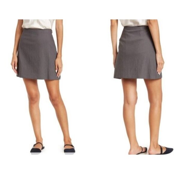 THEORY Skirt Womens 10 Grey High Waist Greystone Texture Stretch Miniskirt New - Picture 4 of 12